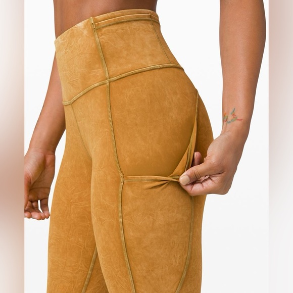 Lululemon Fast and Free High-Rise Tight 25” Ice Dye Mustard Nulux Yoga Run Sz 2 - Picture 2 of 7